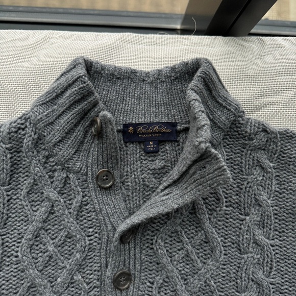 Brooks Brothers Grey Cable Knit Quarter-Button Sweater - 100% Wool, Men’s M - Picture 2 of 5